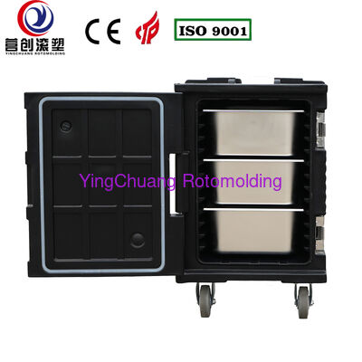 شراء YINGCHUANG OEM 90L صندوق أسود كبير بعجلات Rotomolded كبير معزول، سميك من إسفنج البولي يوريثان الساخن والبارد، خزانة نقل الطعام GN Pan لمقصف تقديم الطعام في المطبخ المركزي تصنيع عبر الإنترنت